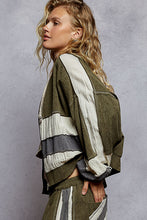 POL Balloon Sleeve Relaxed Fit Hoodie Zip Up Double Gauze Patch Jacket - Olive