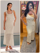 Floral Applique Knit Maxi Dress - Natural