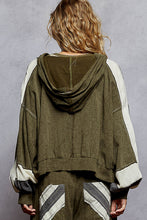 POL Balloon Sleeve Relaxed Fit Hoodie Zip Up Double Gauze Patch Jacket - Olive
