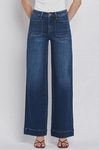 FLYING MONKEY HIGH RISE WIDE TROUSER JEANS - DARK DENIM