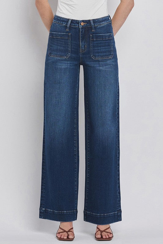FLYING MONKEY HIGH RISE WIDE TROUSER JEANS - DARK DENIM