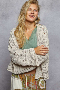 POL Relaxed Fit Open Cardigan In Chenille - Almond or Black