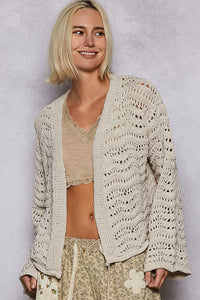 POL Relaxed Fit Open Cardigan In Chenille - Almond or Black