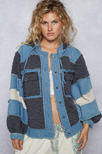 POL Balloon Sleeve Denim Patch Hoodie - Charcoal Multi