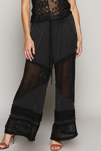 POL Contrast see through elastic waist culottes pants - Black or Ivory