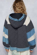 POL Balloon Sleeve Denim Patch Hoodie - Charcoal Multi