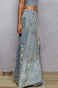 POL Patchwork Denim Skirt - Denim Multi