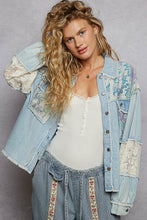 POL Relaxed Fit Top With Denim & Printed Woven Mix - Denim Multi