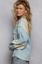 POL Relaxed Fit Top With Denim & Printed Woven Mix - Denim Multi