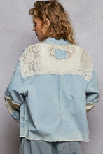 POL Relaxed Fit Top With Denim & Printed Woven Mix - Denim Multi