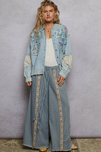 POL Relaxed Fit Top With Denim & Printed Woven Mix - Denim Multi
