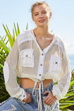 POL Open knit button down pocket hooded shirt top - Assorted Colors