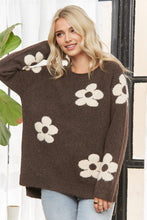 Floral Relaxed Cozy Knit Sweater - Coffee