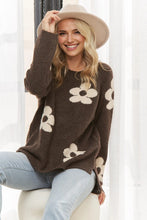 Floral Relaxed Cozy Knit Sweater - Coffee