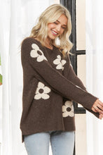 Floral Relaxed Cozy Knit Sweater - Coffee