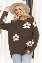 Floral Relaxed Cozy Knit Sweater - Coffee