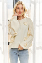 Floral Applique Sweater Top - Ivory