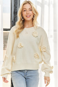 Floral Applique Sweater Top - Ivory