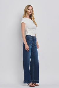 FLYING MONKEY HIGH RISE WIDE TROUSER JEANS - DARK DENIM