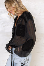 POL Open knit button down pocket hooded shirt top - Assorted Colors