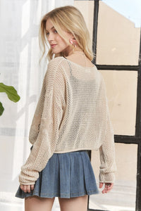 Lightweight Loose Knit Star Sweater - Charcoal, Oatmeal or Ivory