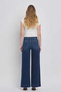 FLYING MONKEY HIGH RISE WIDE TROUSER JEANS - DARK DENIM