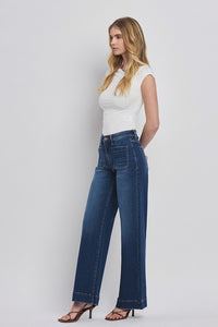 FLYING MONKEY HIGH RISE WIDE TROUSER JEANS - DARK DENIM