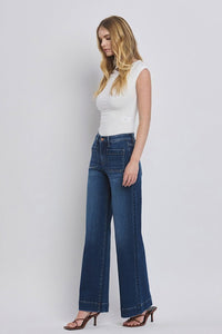 FLYING MONKEY HIGH RISE WIDE TROUSER JEANS - DARK DENIM