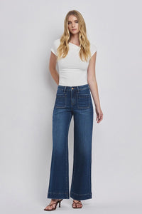 FLYING MONKEY HIGH RISE WIDE TROUSER JEANS - DARK DENIM