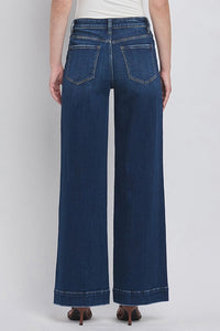 FLYING MONKEY HIGH RISE WIDE TROUSER JEANS - DARK DENIM