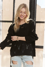 Long Sleeve Loose Fit Knit Sweater Top - Black