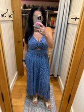 V Neck Lace Trim Ditsy Print Maxi Dress - Blue