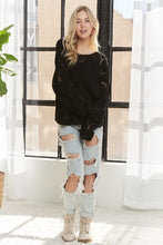 Long Sleeve Loose Fit Knit Sweater Top - Black
