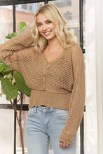 Crochet Knit Sweater Top - Black or Dark Khaki