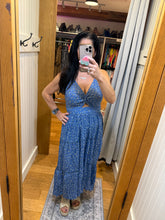 V Neck Lace Trim Ditsy Print Maxi Dress - Blue