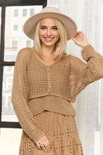 Crochet Knit Sweater Top - Black or Dark Khaki