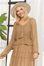 Crochet Knit Sweater Top - Black or Dark Khaki