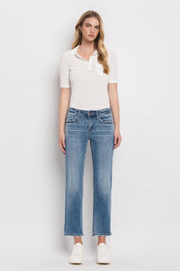 FLYING MONKEY MID RISE CROP STRAIGHT JEANS - STATELY