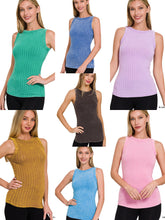 RIBBED SLEEVELESS TANK TOP WITH EXPOSED SEAM - ASSORTED COLORS