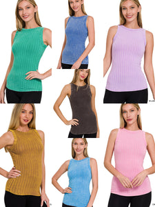 RIBBED SLEEVELESS TANK TOP WITH EXPOSED SEAM - ASSORTED COLORS