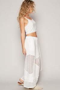POL Contrast see through elastic waist culottes pants - Black or Ivory