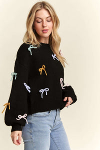 Cutesy Bow Sweater Top - Black