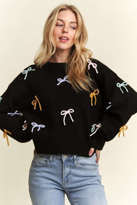 Cutesy Bow Sweater Top - Black