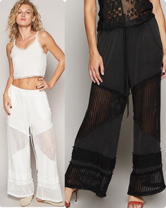 POL Contrast see through elastic waist culottes pants - Black or Ivory