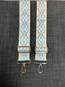 Baby Blue Beige Embroidered Bag Strap