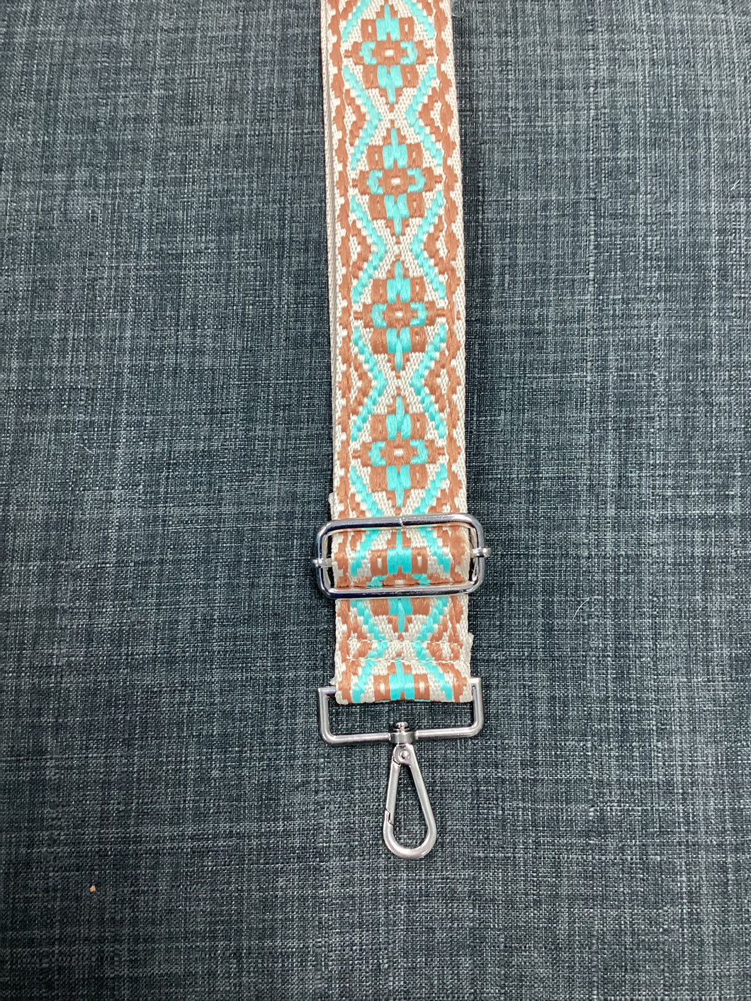 Aqua/Tan Embroidered Bag Strap