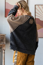 Oli & Hali Color block Notched V Neck Long Sleeve Pullover Top - Black Or Blue