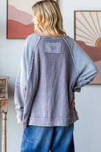 Oli & Hali Color block Notched V Neck Long Sleeve Pullover Top - Black Or Blue
