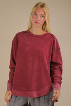 Mineral Washed Elbow Patch Contrast Knit Top - Black, Burgundy Or Sage