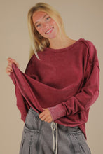 Mineral Washed Elbow Patch Contrast Knit Top - Black, Burgundy Or Sage